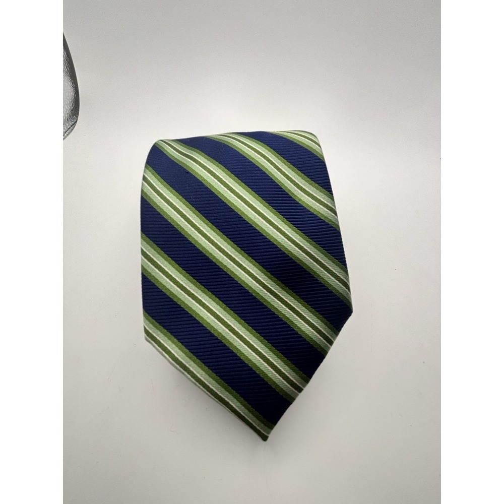 Chaps Men's Silk Tie Necktie Green Navy Striped REPP ‎ 3.5"x58" Classic Preppy